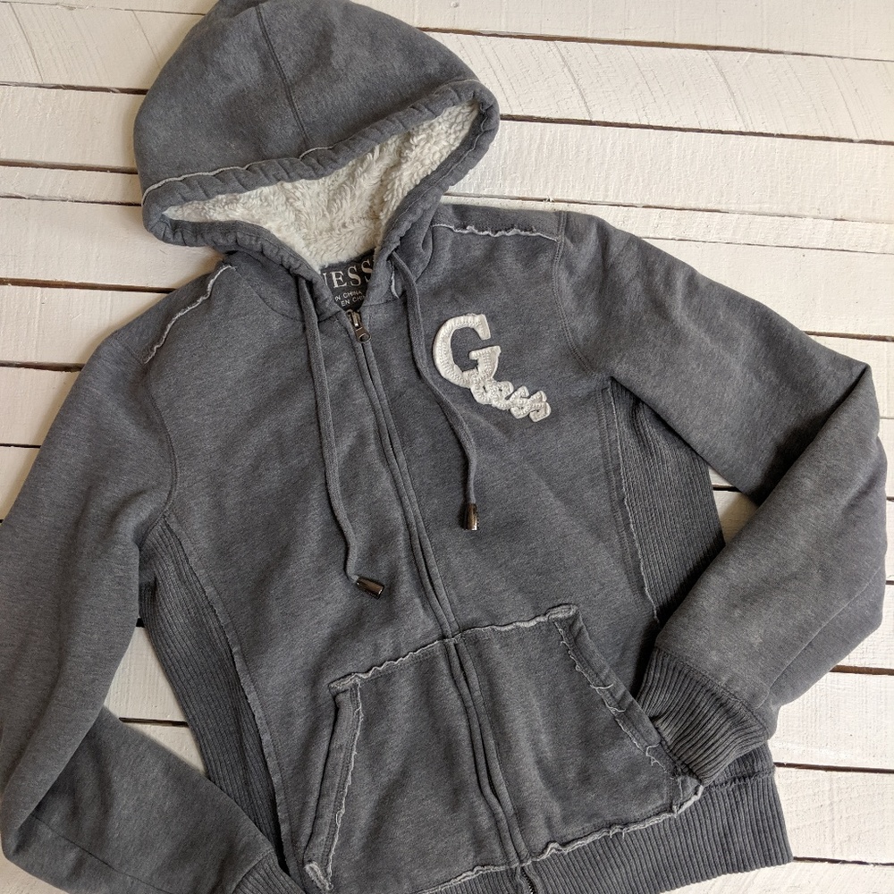 Guess Zip Up Gray Hoodie (L)